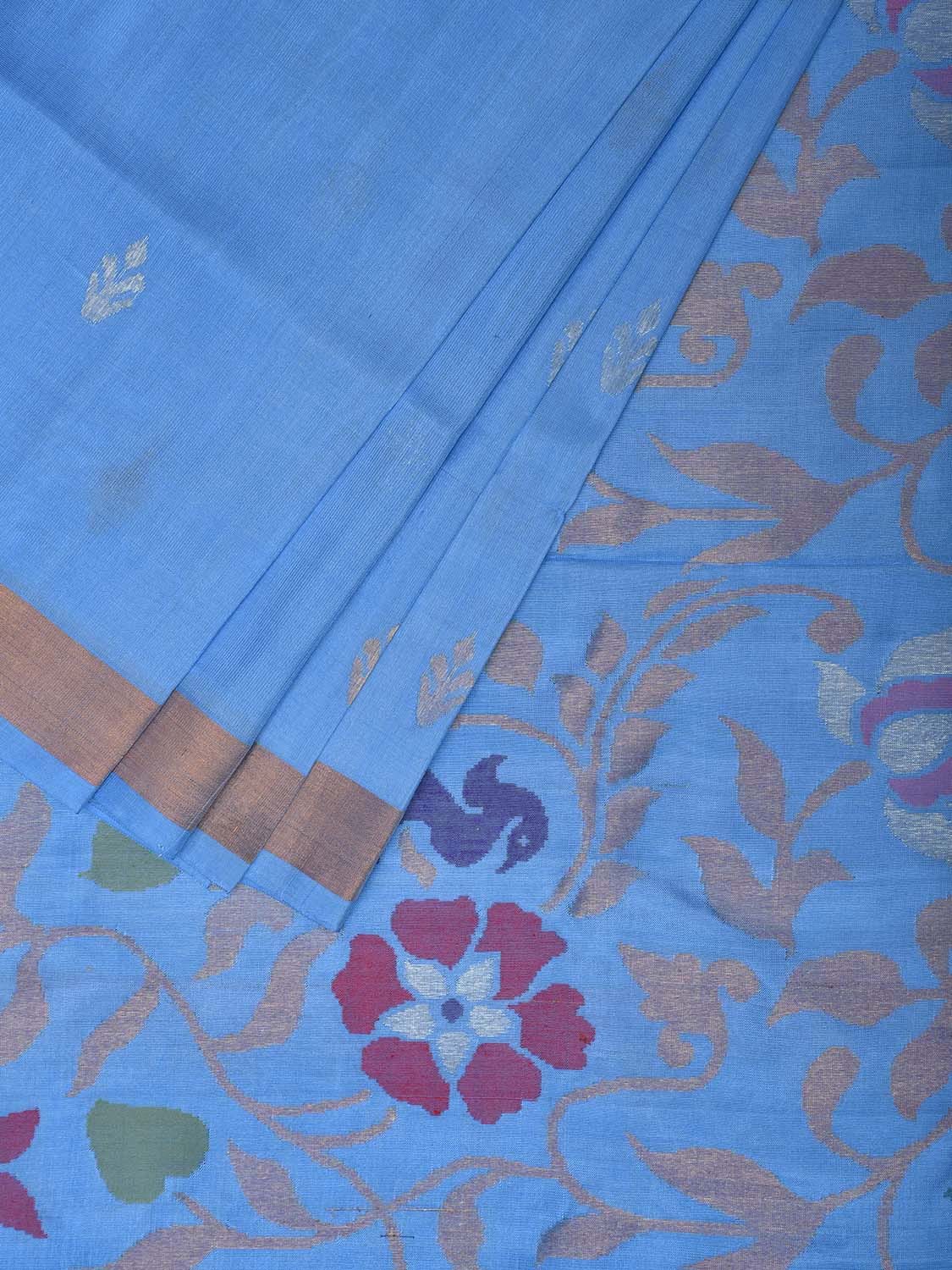 Light Blue Uppada Silk Handloom Saree with Floral Pallu Design u2293