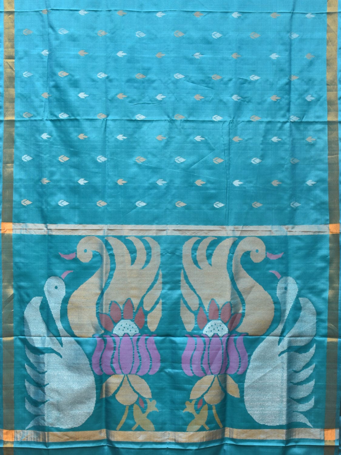 Light Blue Uppada Silk Handloom Saree with Hamsa and Lotus Pallu Design u2097
