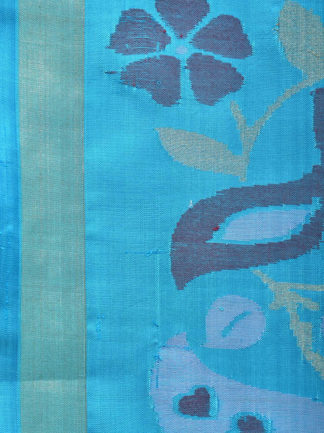 Light Blue Uppada Silk Handloom Saree with One Side Peacocks Border Design u2103