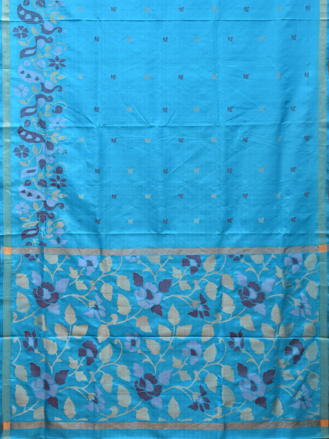 Light Blue Uppada Silk Handloom Saree with One Side Peacocks Border Design u2103