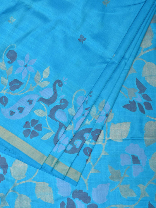 Light Blue Uppada Silk Handloom Saree with One Side Peacocks Border Design u2103
