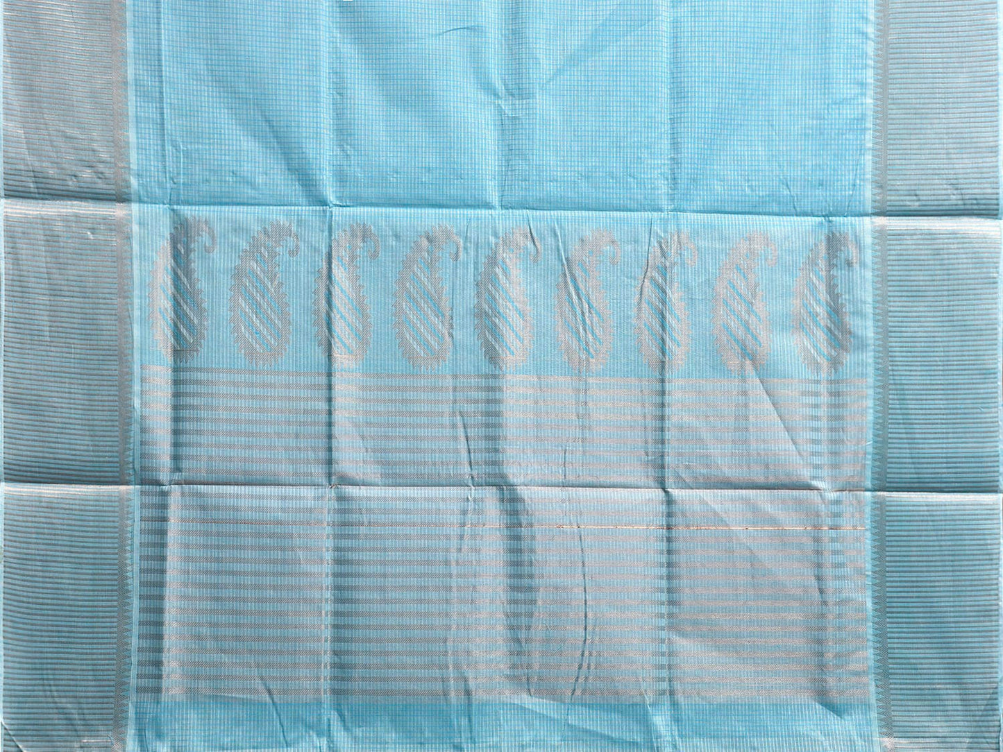 Light Blue Venkatagiri Cotton Saree with Strips and Mango Pallu Design v0125