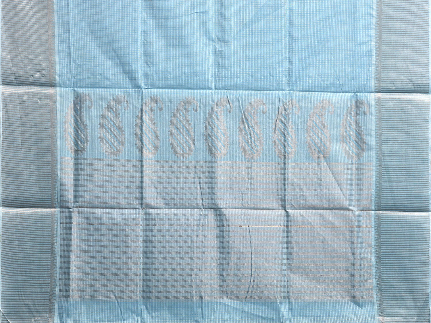 Light Blue Venkatagiri Cotton Saree with Strips and Mango Pallu Design v0125