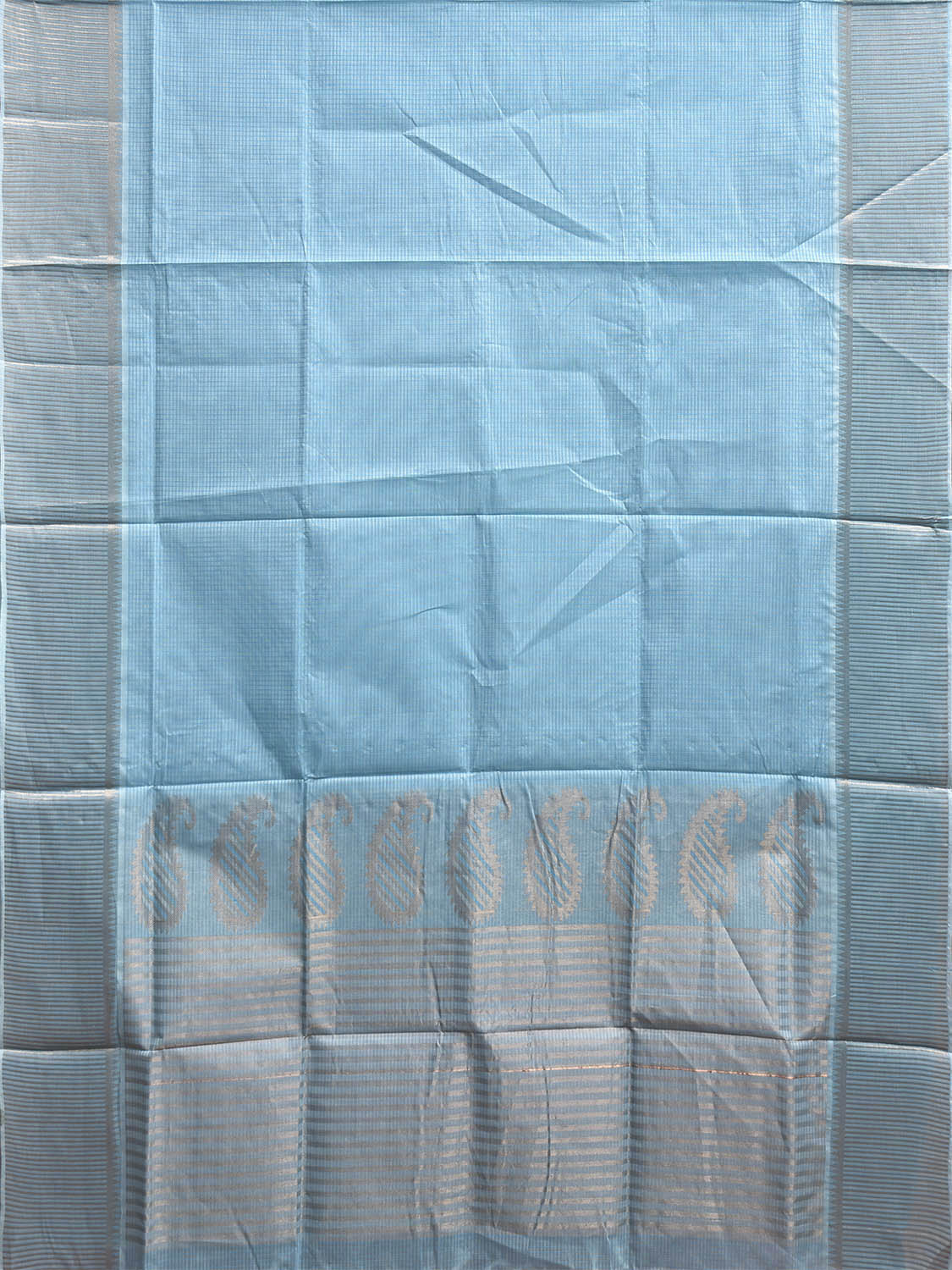 Light Blue Venkatagiri Cotton Saree with Strips and Mango Pallu Design v0125