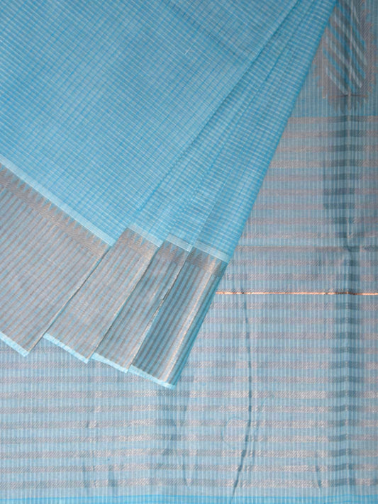 Light Blue Venkatagiri Cotton Saree with Strips and Mango Pallu Design v0125