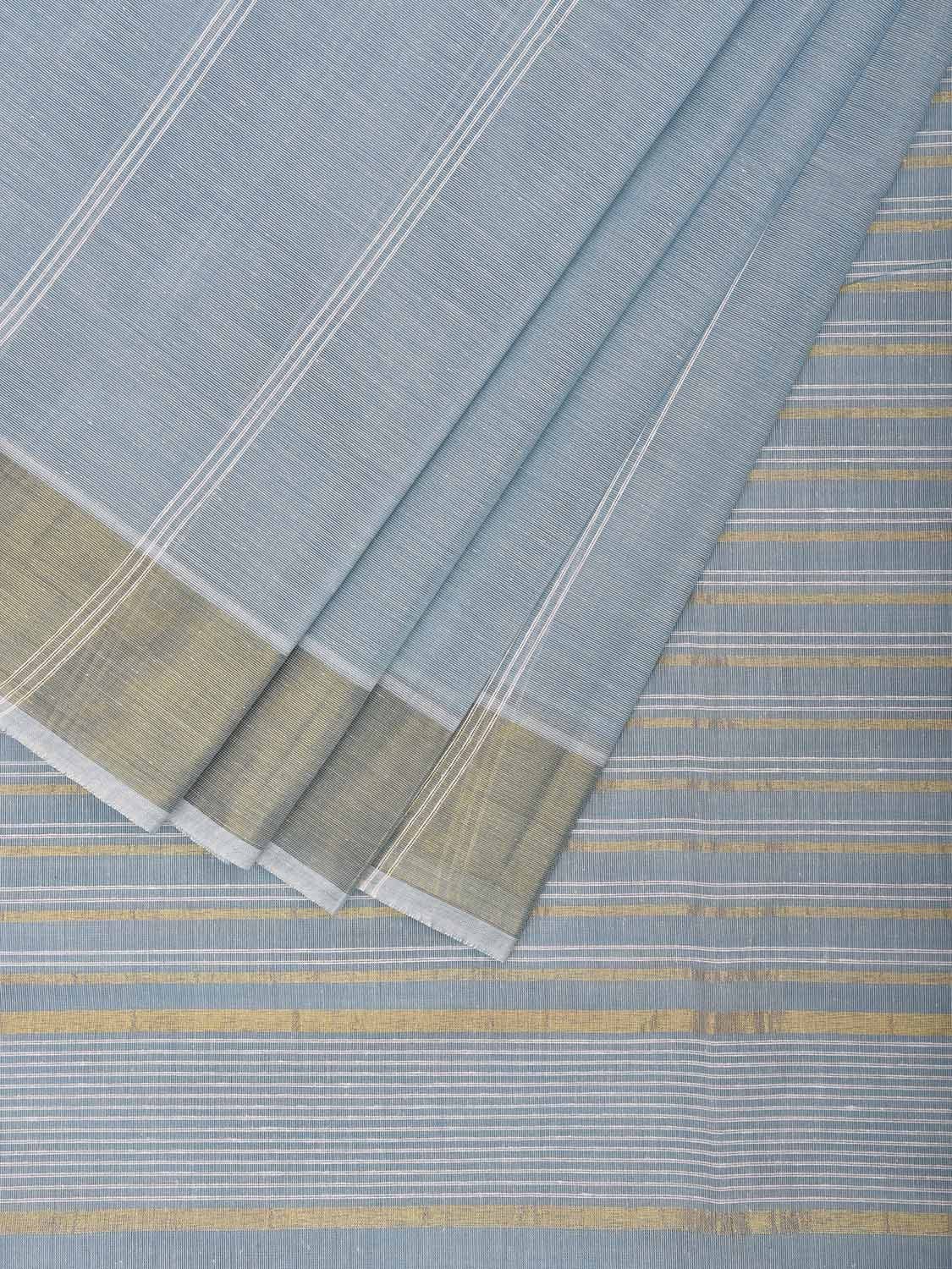 Light Blue Venkatagiri Cotton Saree with Strips Body and Pallu Design v0098