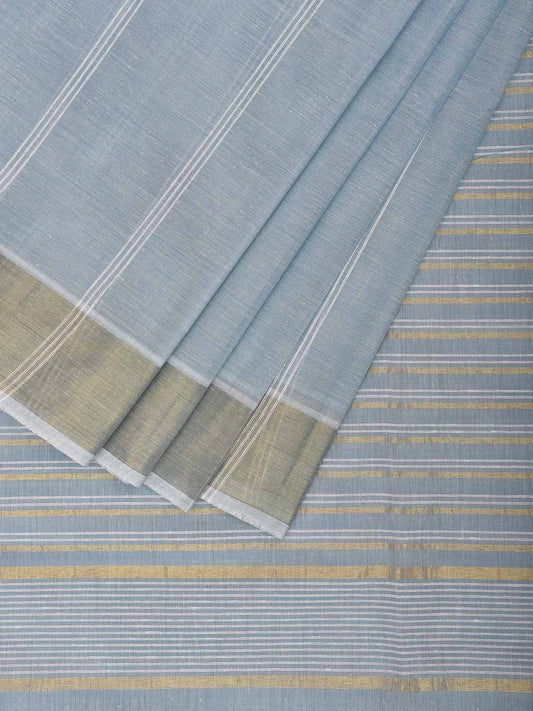 Light Blue Venkatagiri Cotton Saree with Strips Body and Pallu Design v0098