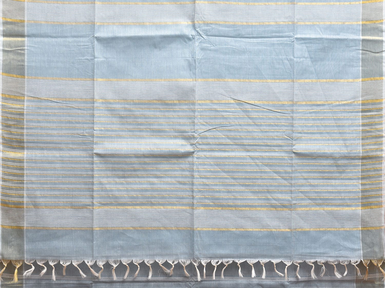 Light Blue Venkatagiri Cotton Saree with Strips Body and Pallu Design v0098