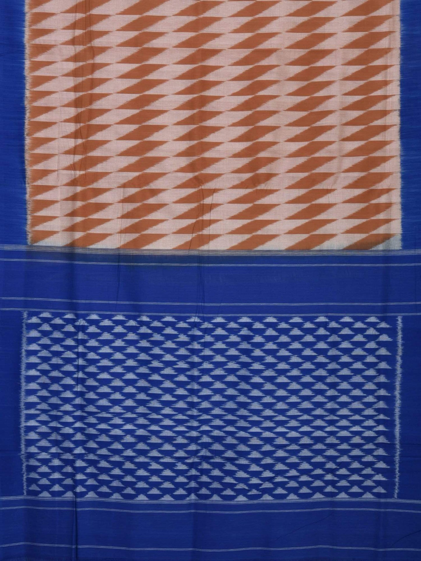 Light Brown and Blue Pochampally Ikat Cotton Handloom Saree with Triangle Pallu Design i0428