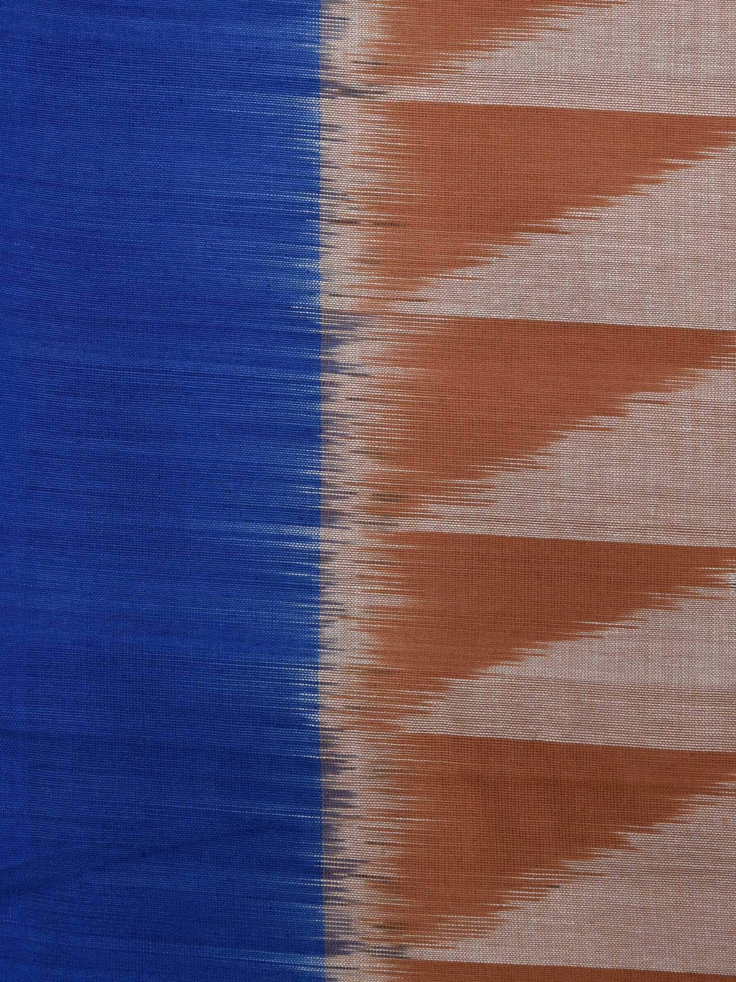 Light Brown and Blue Pochampally Ikat Cotton Handloom Saree with Triangle Pallu Design i0428