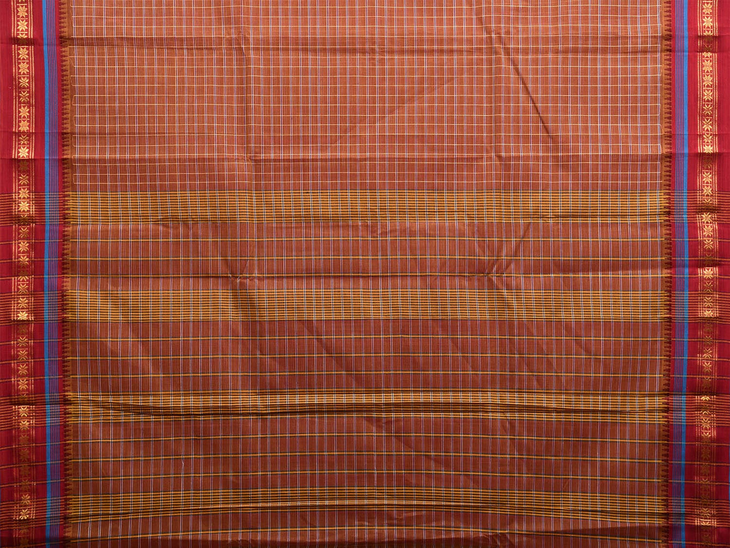 Light Brown and Maroon Narayanpet Cotton Handloom Saree with Checks Design No Blouse np1018