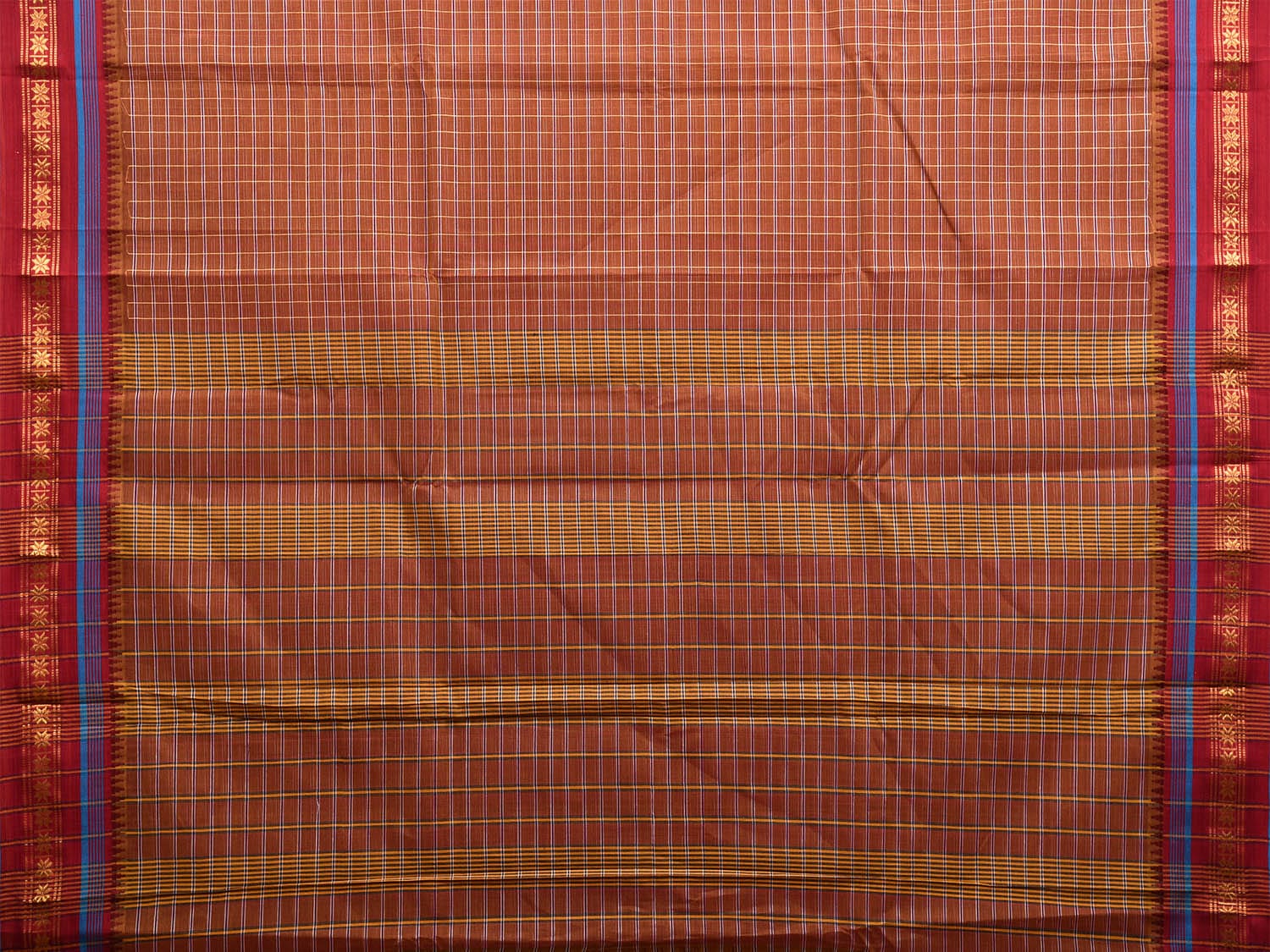 Light Brown and Maroon Narayanpet Cotton Handloom Saree with Checks Design No Blouse np1018