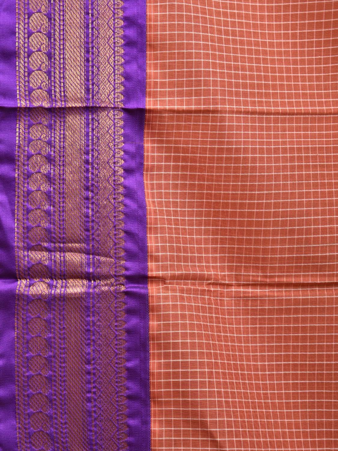 Light Brown and Purple Gadwal Cotton Checks Saree with Pallu and Border Design No Blouse g0420