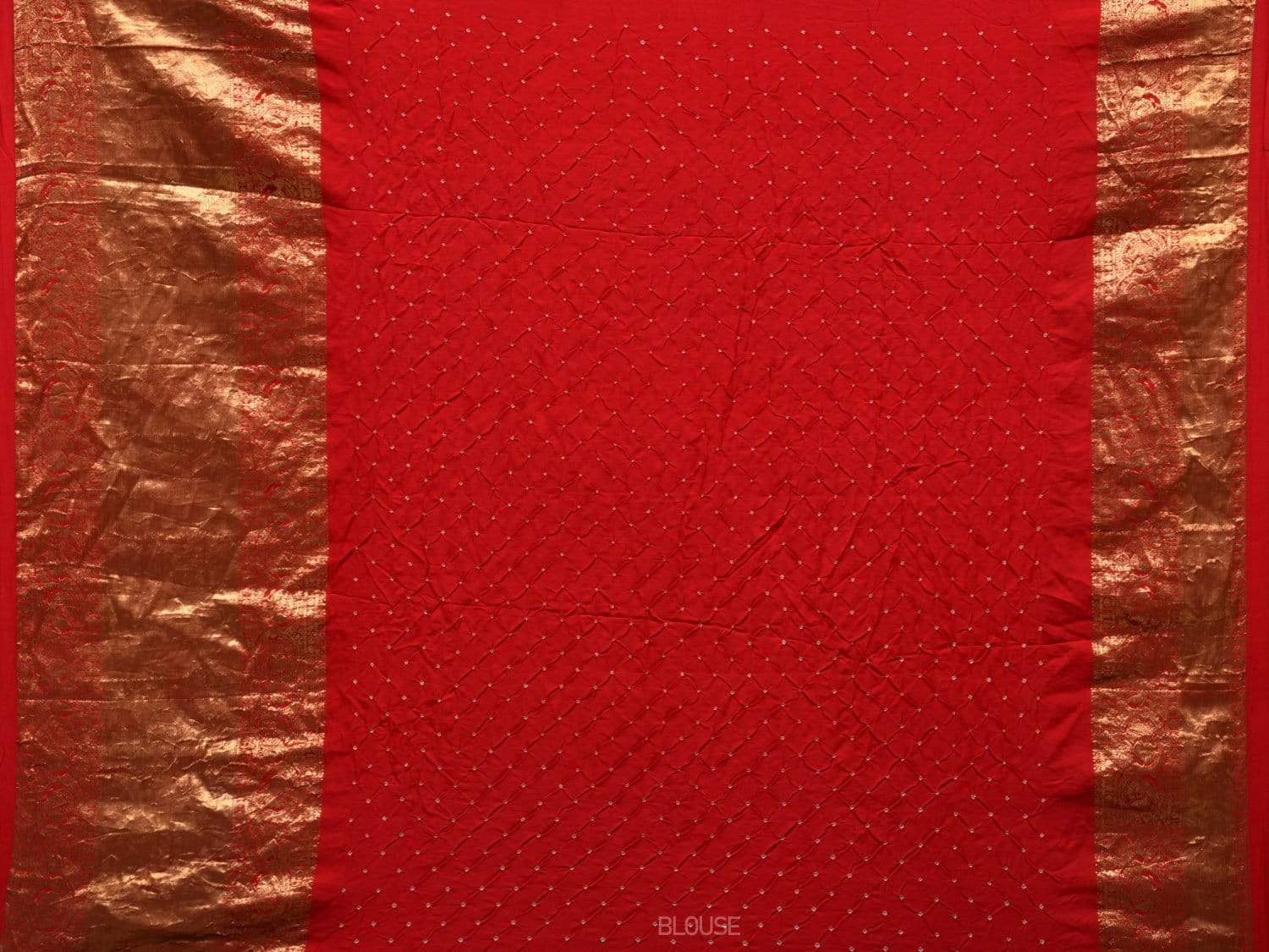 Light Brown and Red Kalamkari Hand Painted Kanchipuram Silk Handloom Saree with Floral and Bandhani Pallu-Blouse Design KL0537