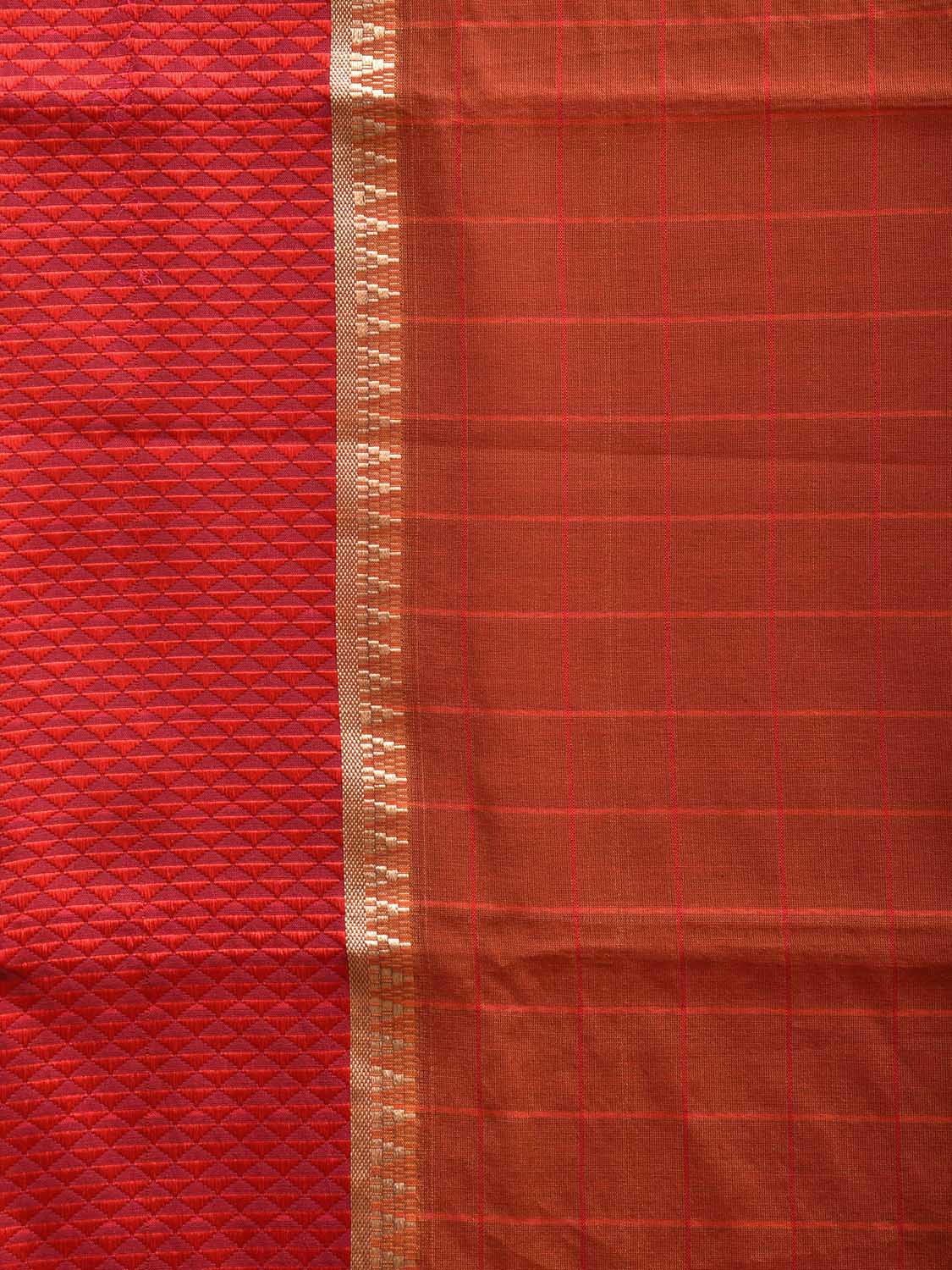 Light Brown and Rust Bamboo Cotton Saree with Big Checks and Strips Pallu Design No Blouse bc0590