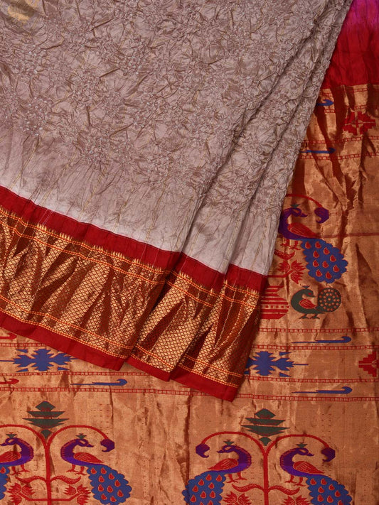 Light Brown Bandhani Paithani Silk Handloom Saree with Bird Buta Design bn0265