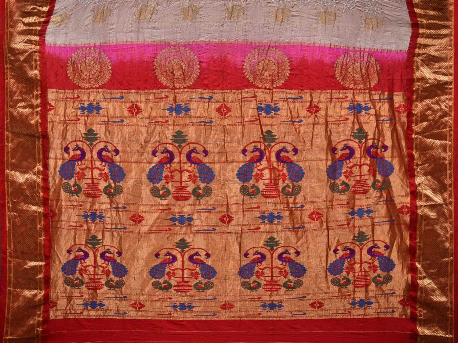 Light Brown Bandhani Paithani Silk Handloom Saree with Bird Buta Design bn0265