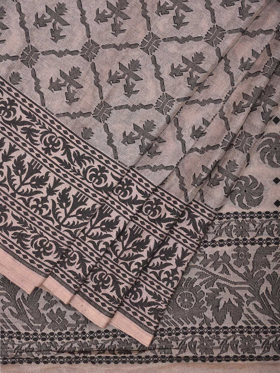 Light Brown Cut Work Tussar Cotton Saree with All Over Jamdani Style Design o0577