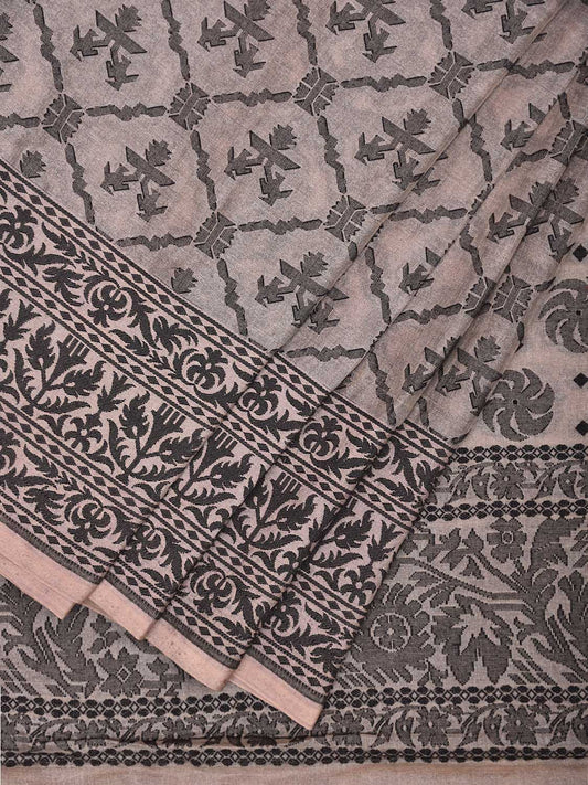 Light Brown Cut Work Tussar Cotton Saree with All Over Jamdani Style Design o0577