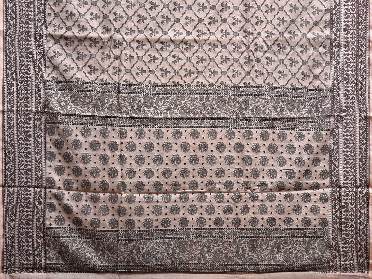 Light Brown Cut Work Tussar Cotton Saree with All Over Jamdani Style Design o0577