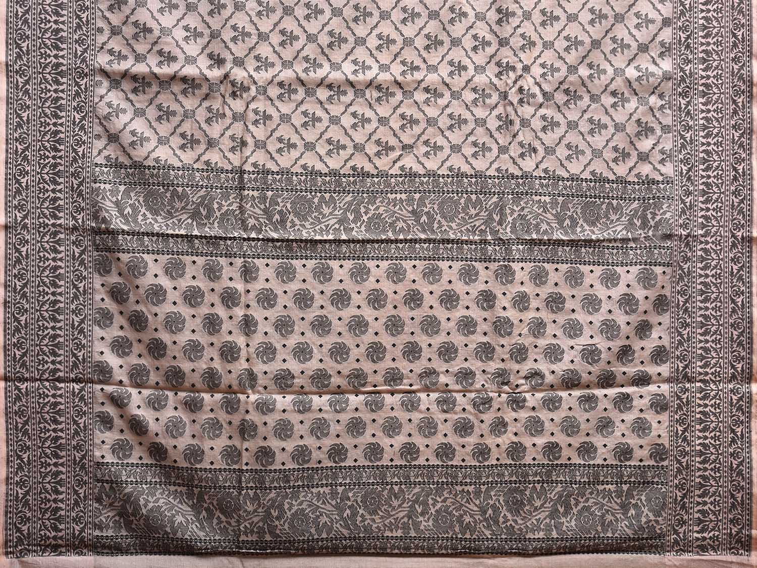 Light Brown Cut Work Tussar Cotton Saree with All Over Jamdani Style Design o0577