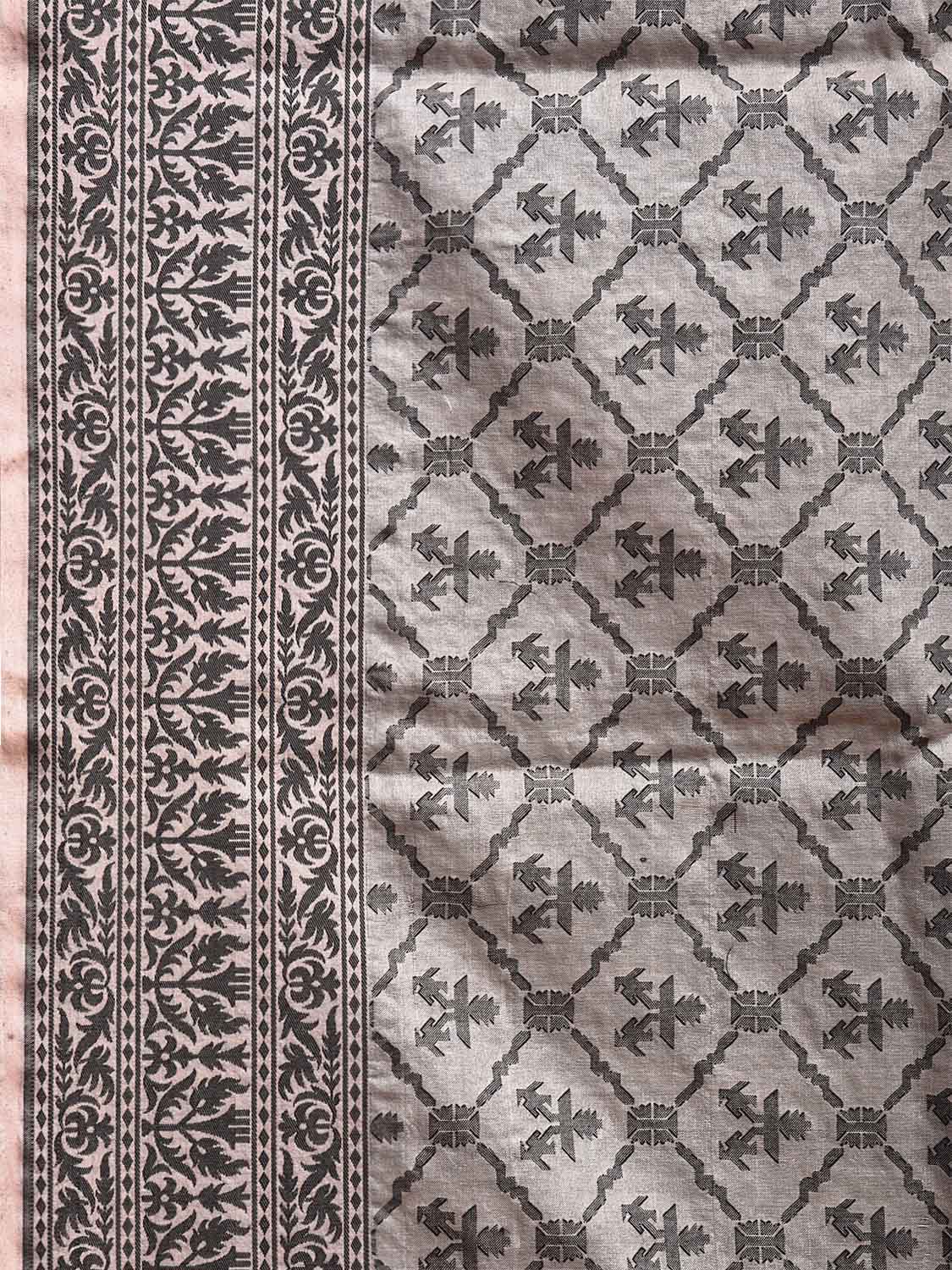 Light Brown Cut Work Tussar Cotton Saree with All Over Jamdani Style Design o0577