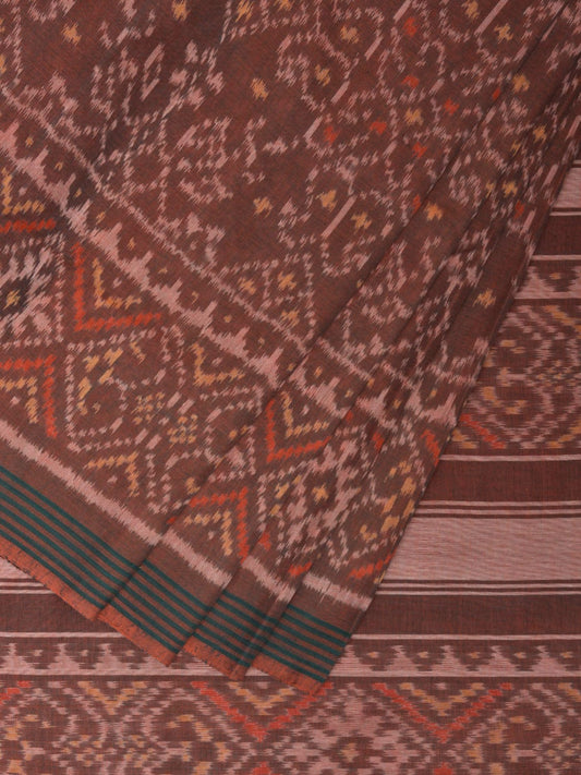 Light Brown Ikat Cotton Handloom Saree with All Over and Border Design i0850