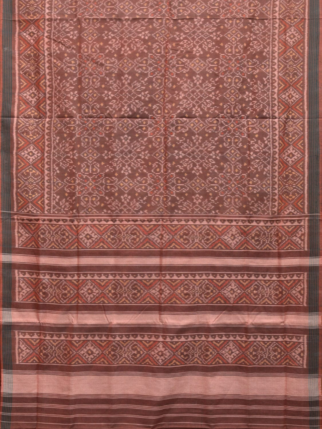 Light Brown Ikat Cotton Handloom Saree with All Over and Border Design i0850
