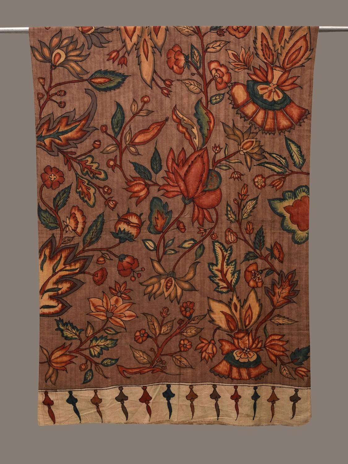 Light Brown Kalamkari Hand Painted Coton Handloom Dupatta with Floral Design ds2551