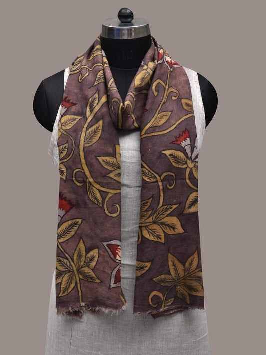 Light Brown Kalamkari Hand Painted Cotton Handloom Stole with Floral Design ds2534