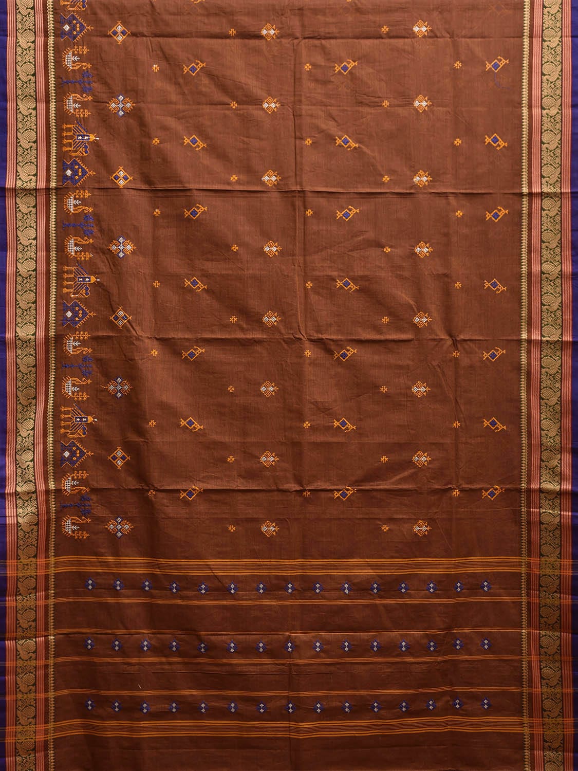 Light Brown Kanchipuram Cotton Saree with Kasuti Work and Border Design o0669