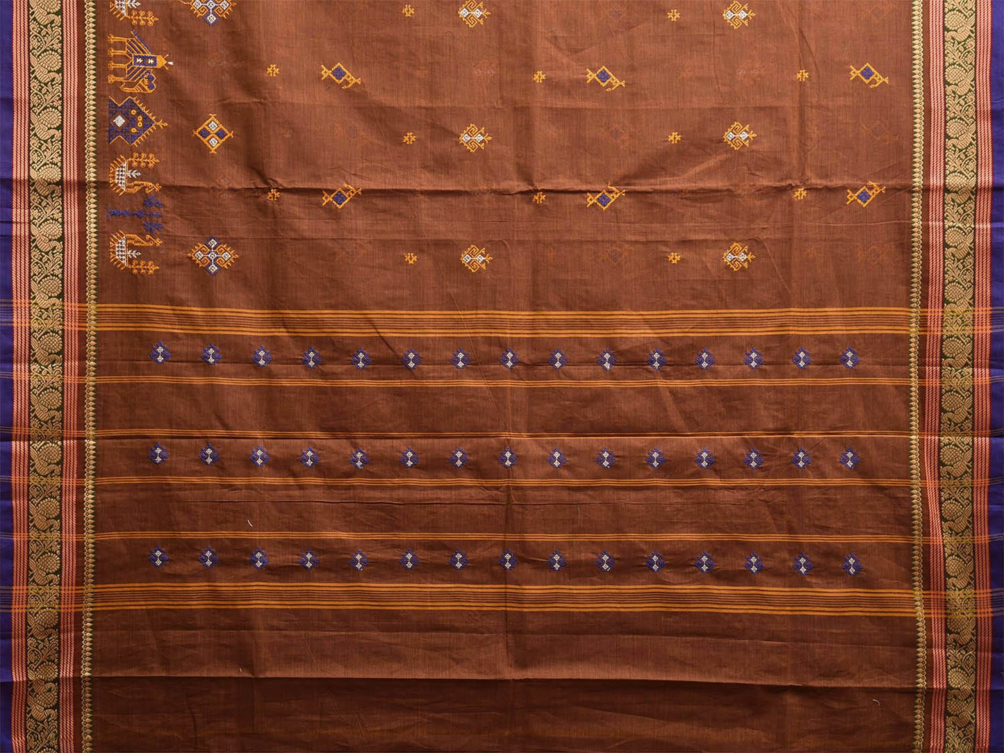 Light Brown Kanchipuram Cotton Saree with Kasuti Work and Border Design o0669