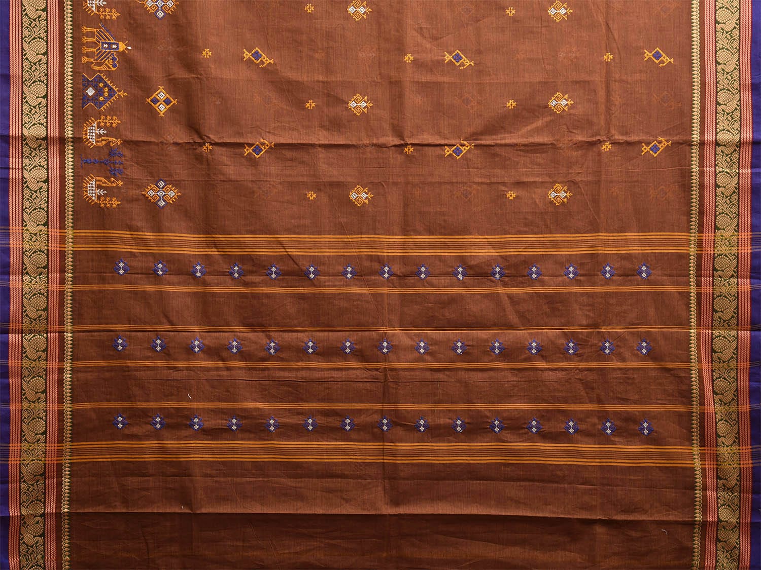 Light Brown Kanchipuram Cotton Saree with Kasuti Work and Border Design o0669