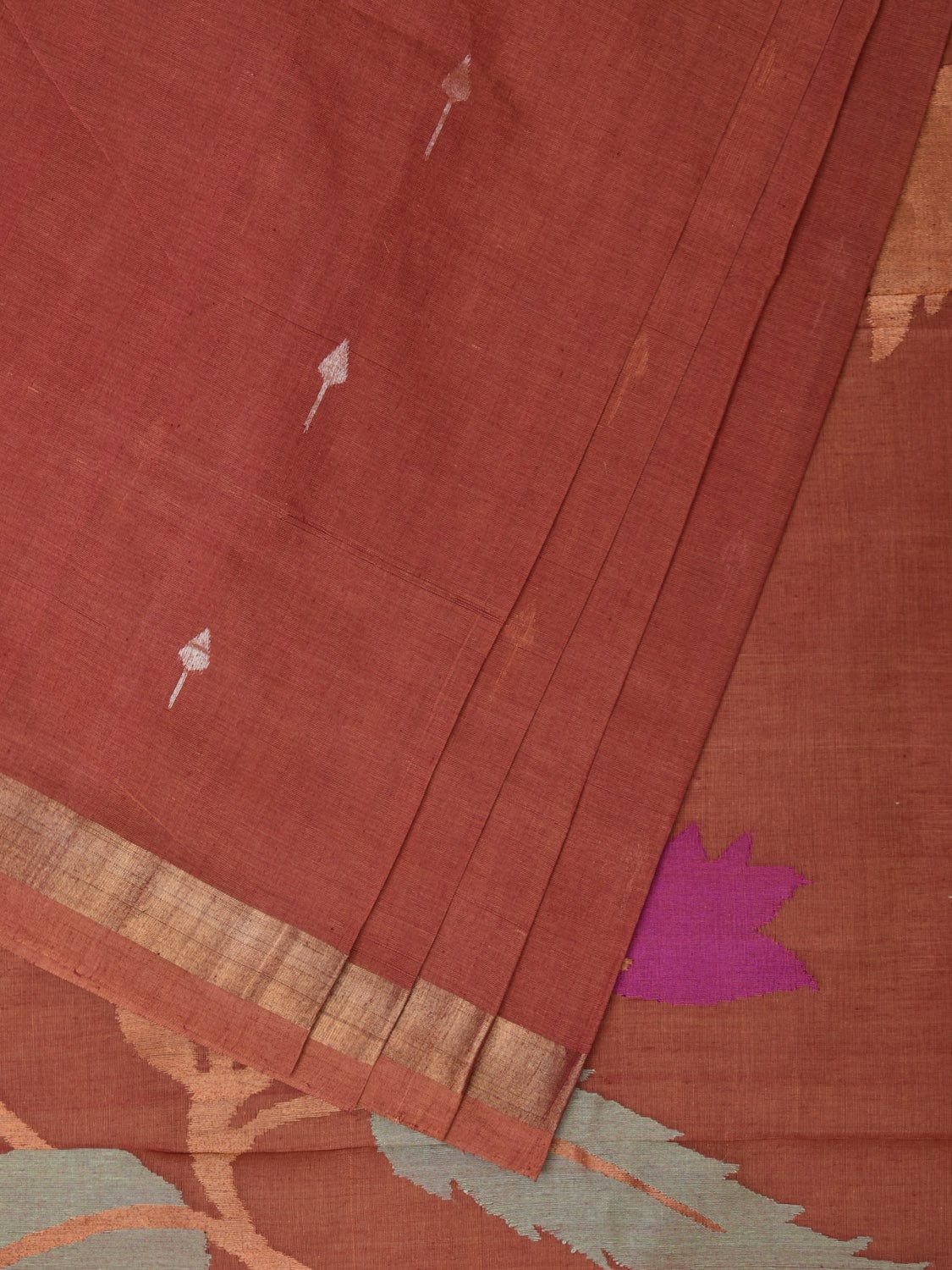 Light Brown Khadi Cotton Handloom Saree with Big Floral Pallu Design kh0636