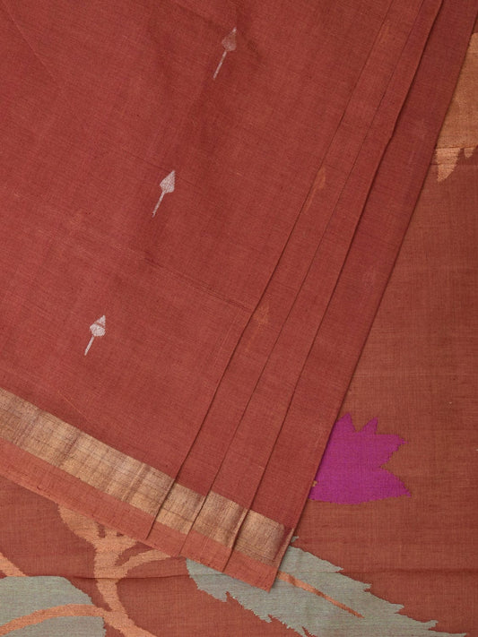 Light Brown Khadi Cotton Handloom Saree with Big Floral Pallu Design kh0636