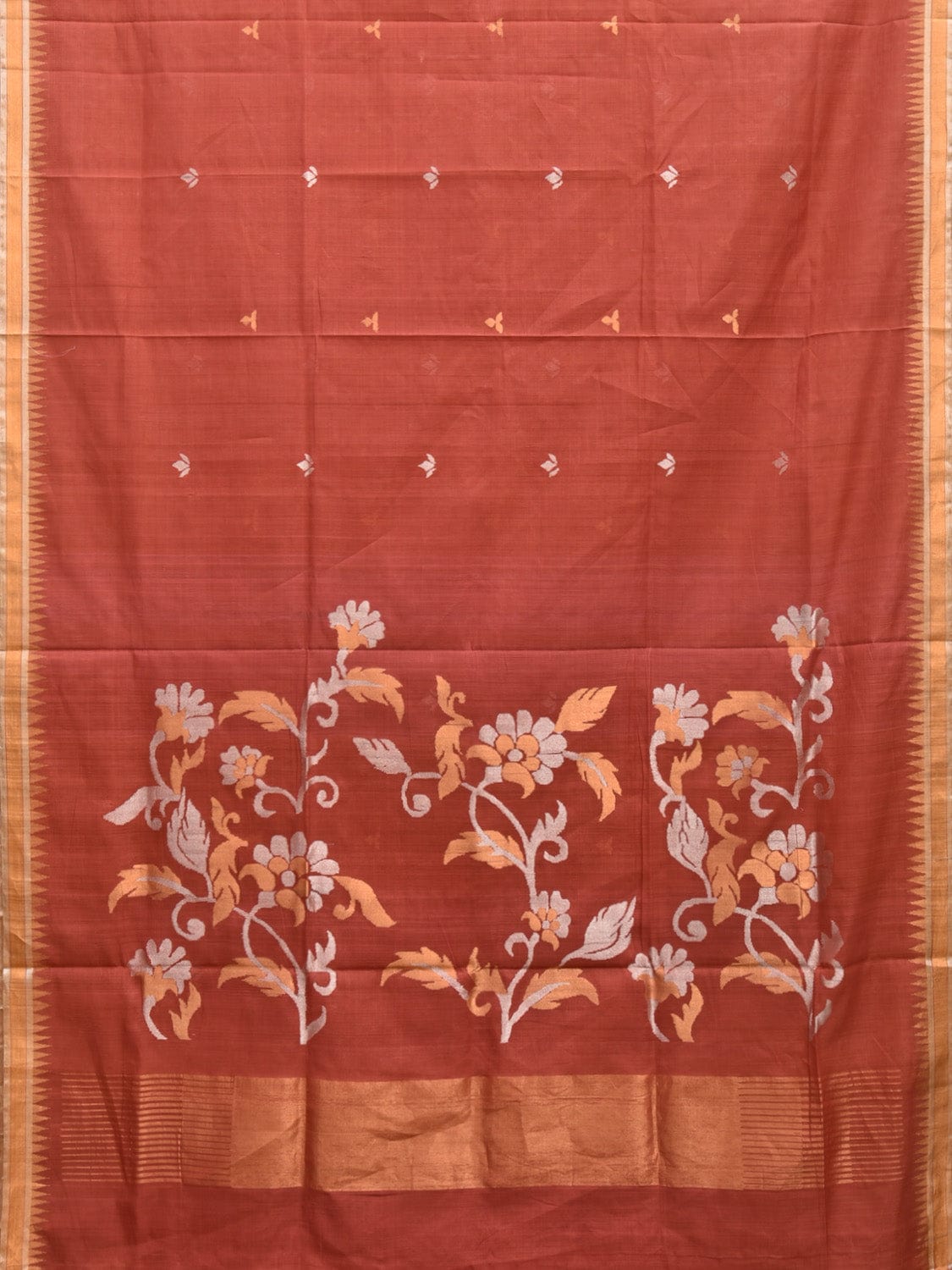 Light Brown Khadi Cotton Handloom Saree with Floral Pallu Design kh0671