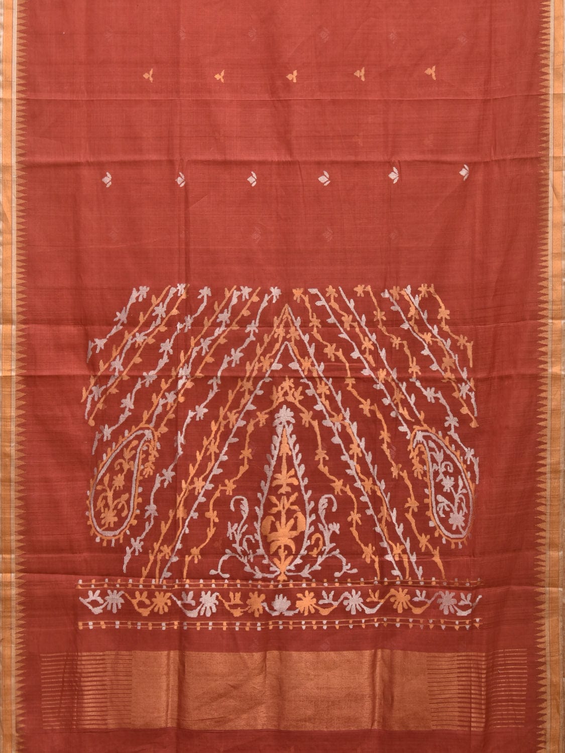 Light Brown Khadi Cotton Handloom Saree with Mango Pallu Design kh0673