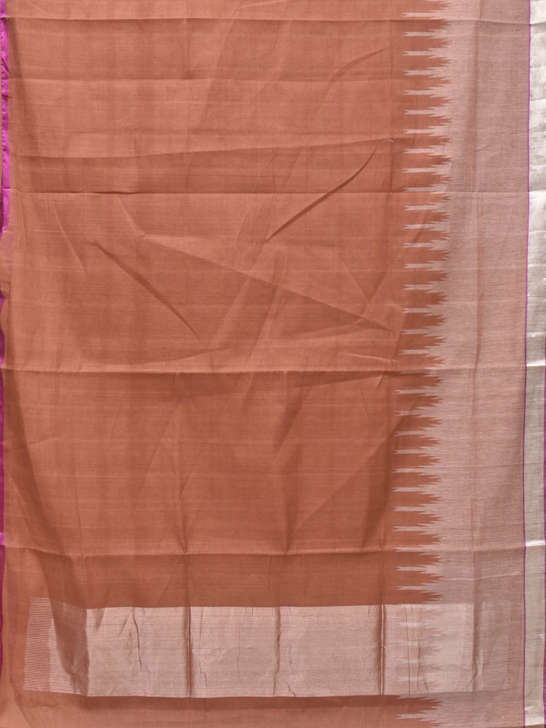 Light Brown Khadi Cotton Handloom Saree with One Side Big Temple Border Design kh0621