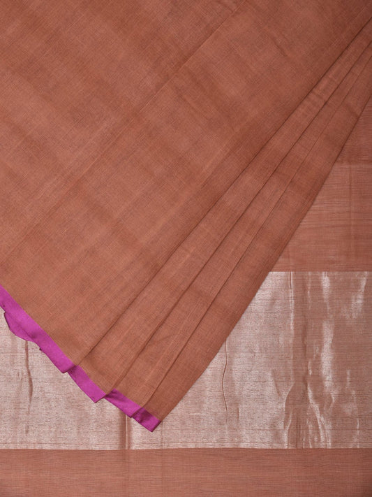 Light Brown Khadi Cotton Handloom Saree with One Side Big Temple Border Design kh0621