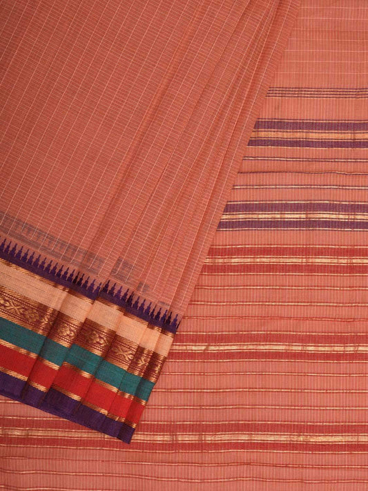 Light Brown Narayanpet Cotton Handloom Saree with Checks Design No Blouse np0432