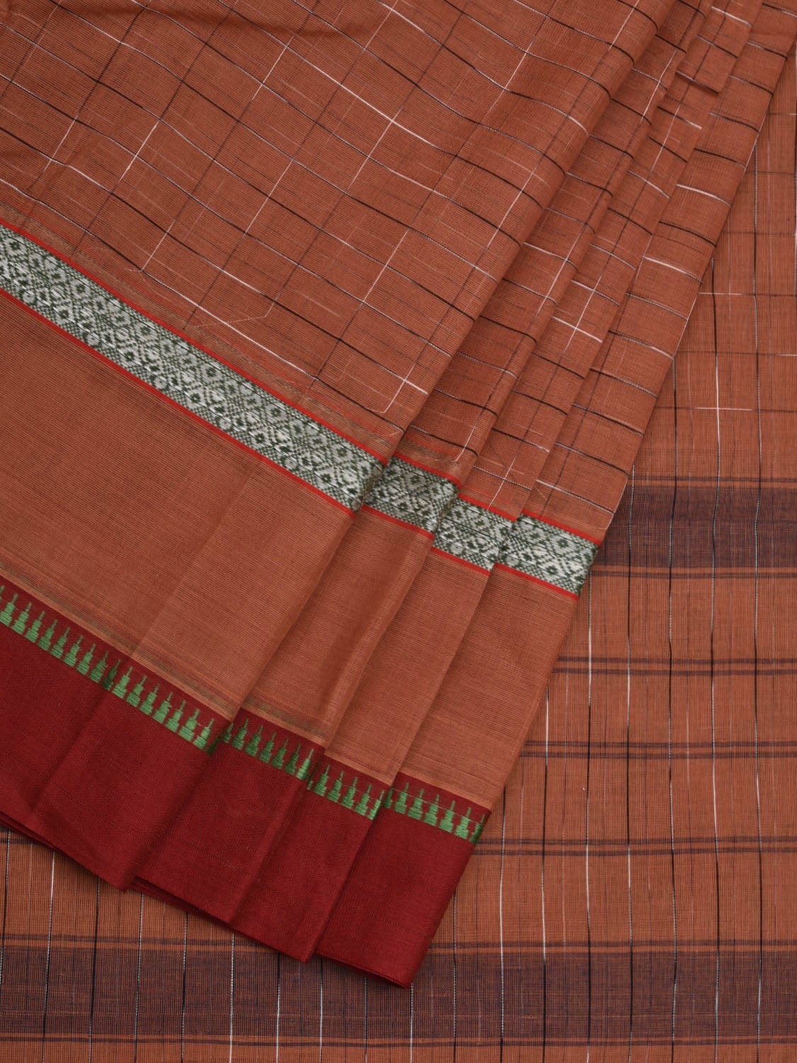 Light Brown Narayanpet Cotton Handloom Saree with Checks Design No Blouse np0522