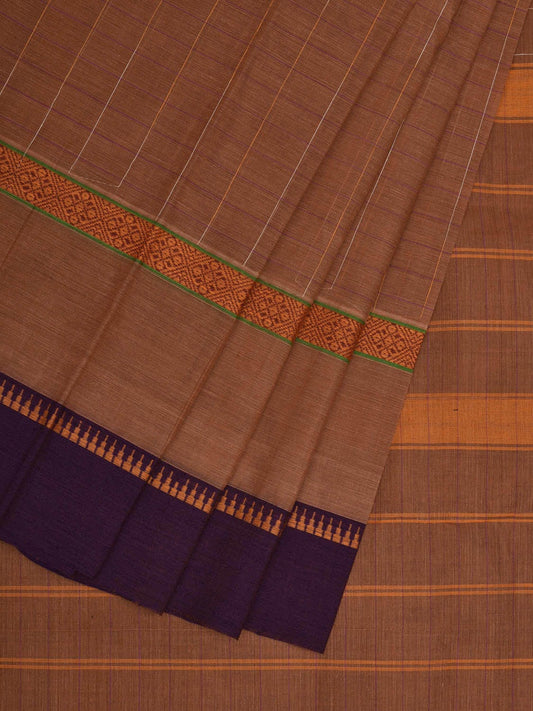 Light Brown Narayanpet Cotton Handloom Saree with Checks Design No Blouse np0628