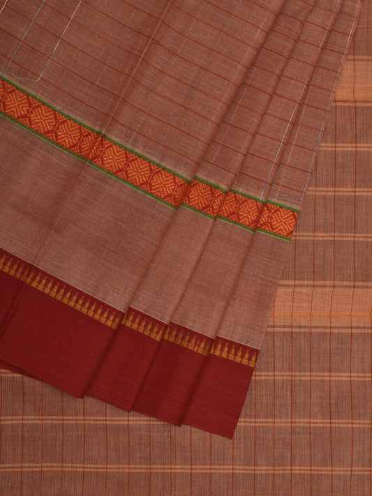 Light Brown Narayanpet Cotton Handloom Saree with Checks Design No Blouse np0630