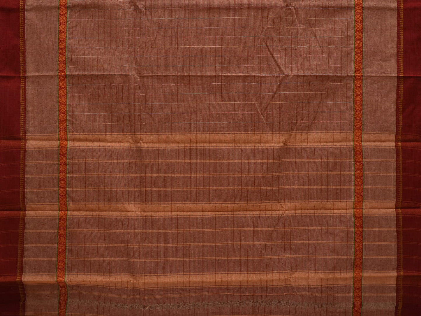Light Brown Narayanpet Cotton Handloom Saree with Checks Design No Blouse np0630
