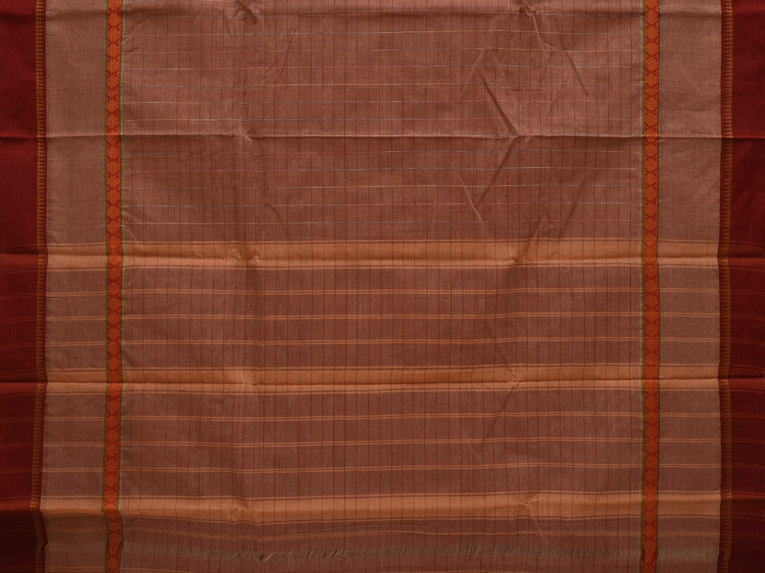 Light Brown Narayanpet Cotton Handloom Saree with Checks Design No Blouse np0630