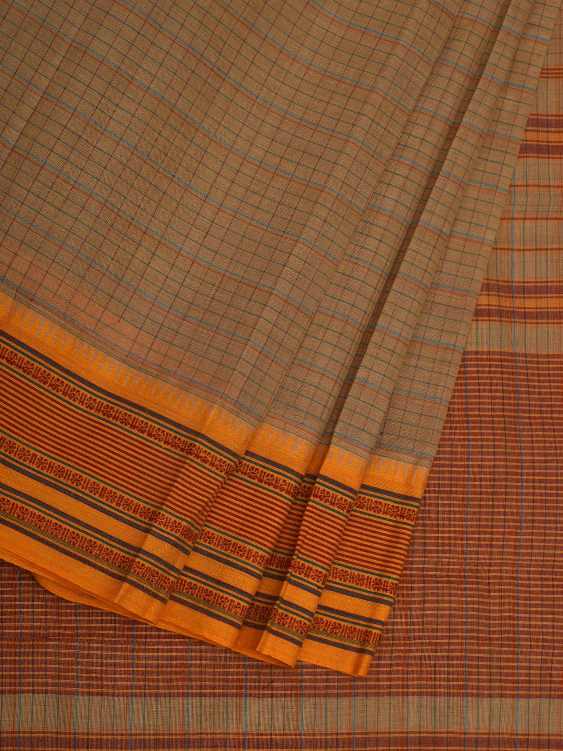 Light Brown Narayanpet Cotton Handloom Saree with Checks Design No Blouse np0649