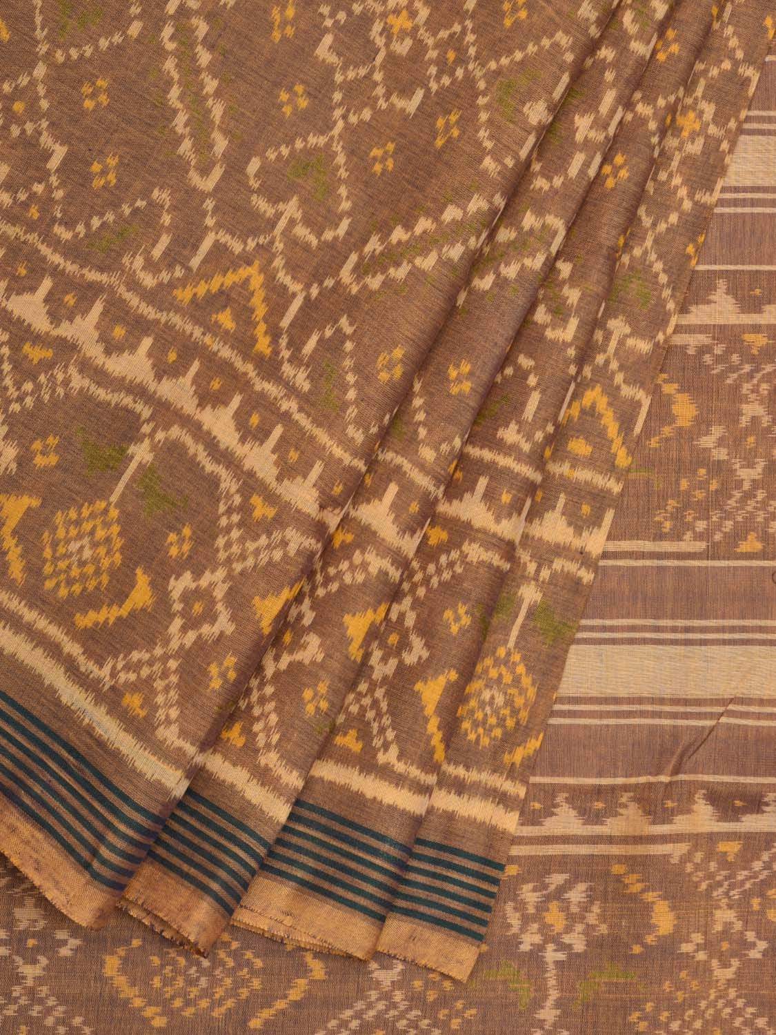 Light Brown Pochampally Ikat Cotton Handloom Saree with All Over Body Design i0637