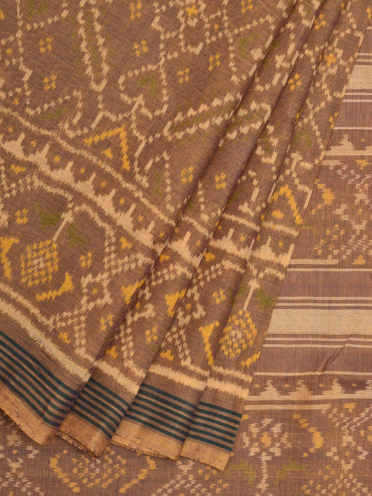 Light Brown Pochampally Ikat Cotton Handloom Saree with All Over Body Design i0637