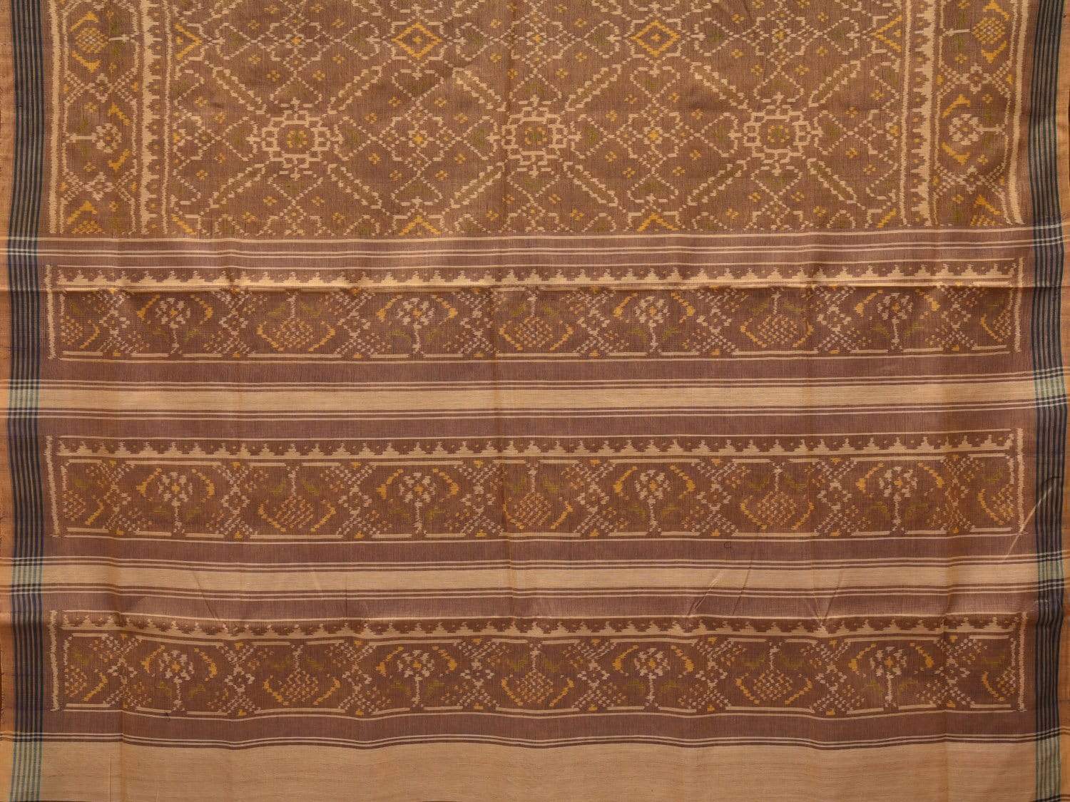 Light Brown Pochampally Ikat Cotton Handloom Saree with All Over Body Design i0637