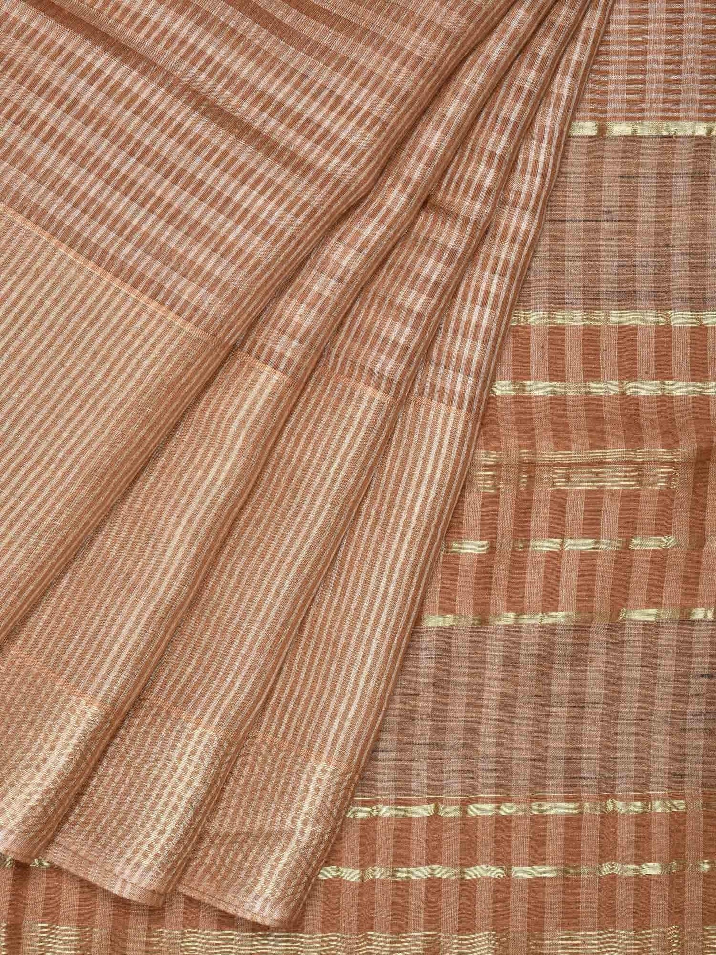 Light Brown Tussar Handloom Saree with Strips Design o0231